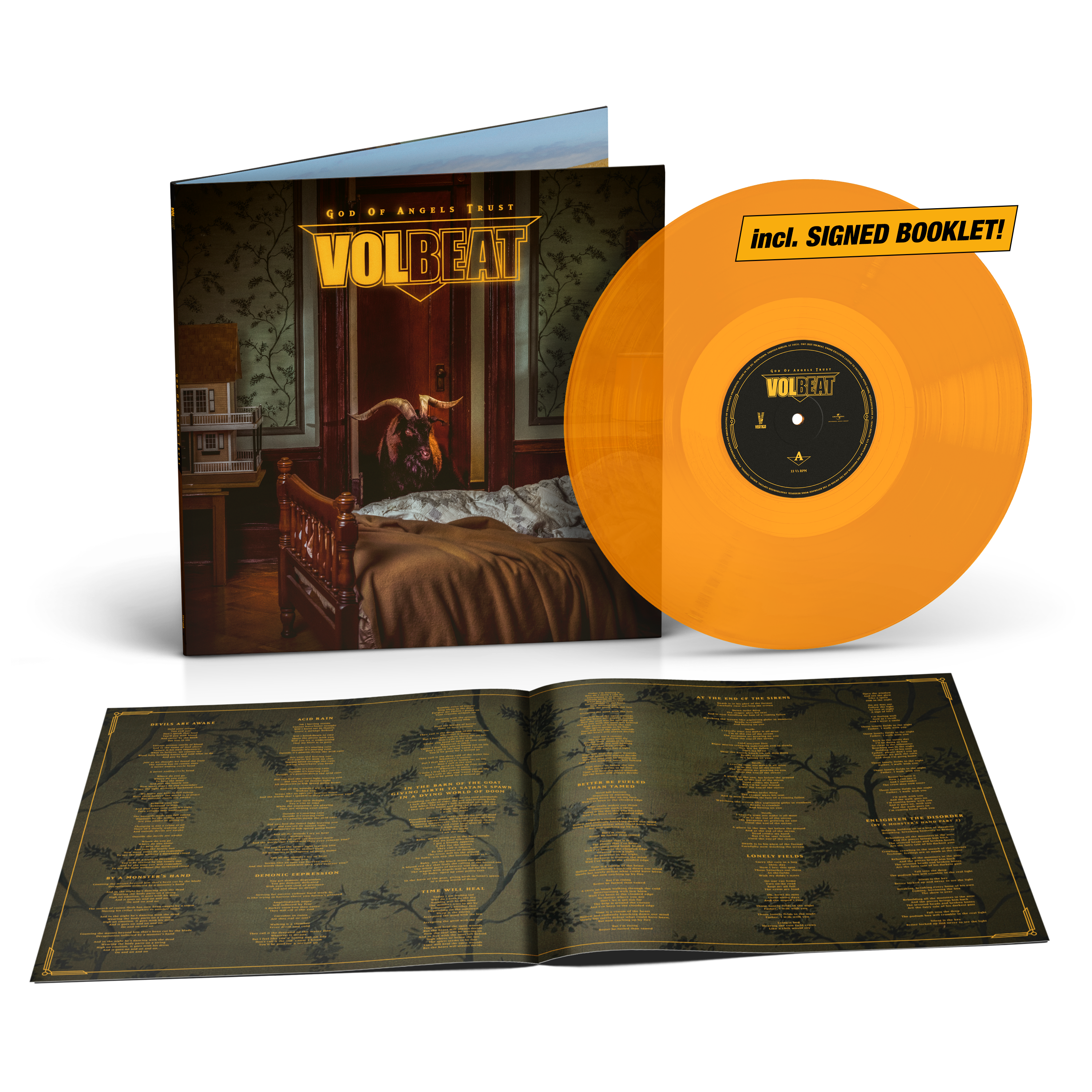 Volbeat God Of Angels Trust Ltd. LP Lamplight Glow + signiertes Booklet 399097